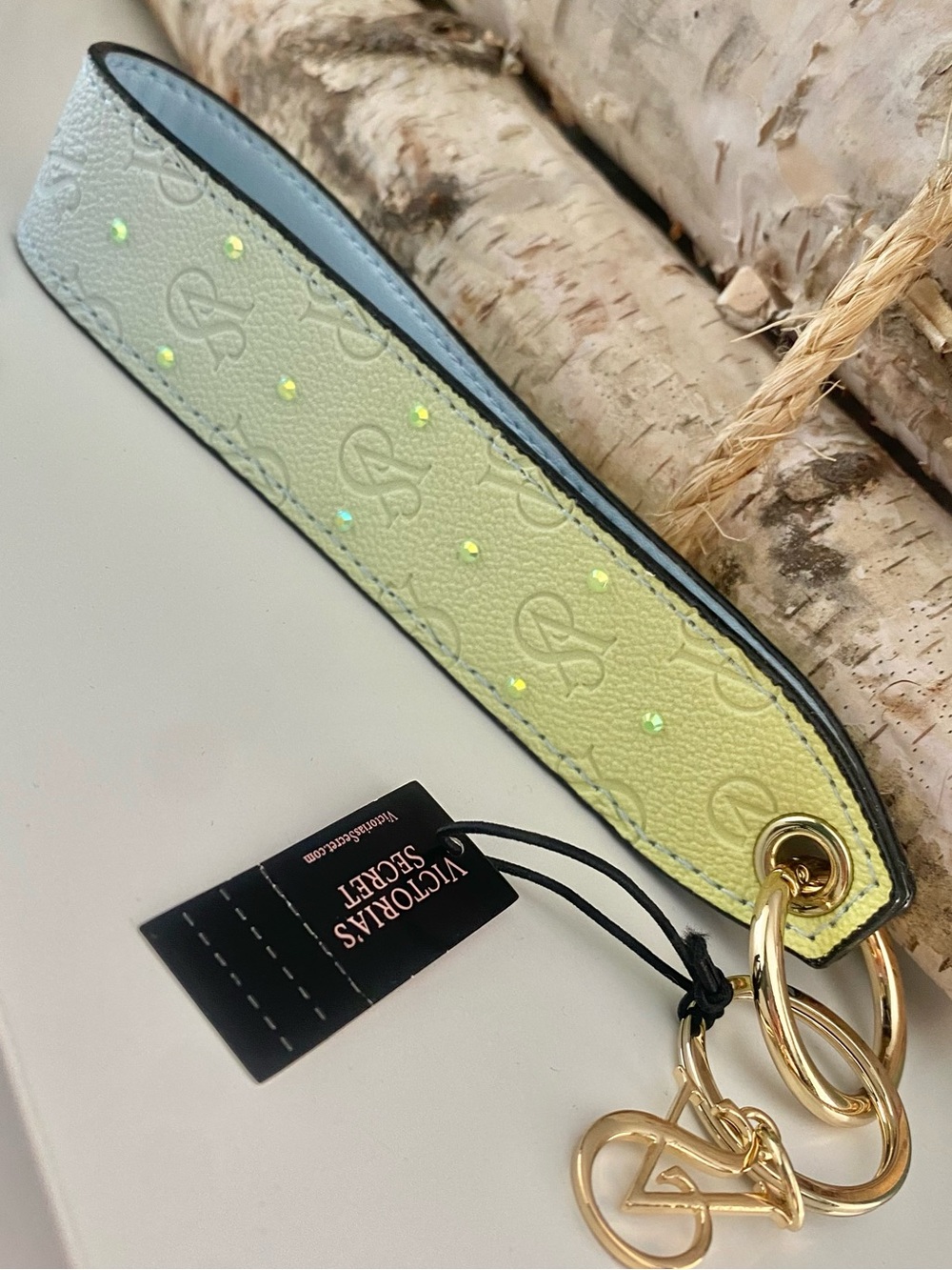 Victoria's Secret Yellow-Green Logo Key Wristlet Strap Rare